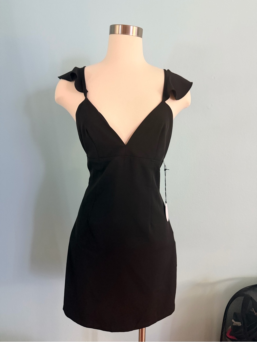 Brand new Classic Black Ruffle-Strap Mini Dress